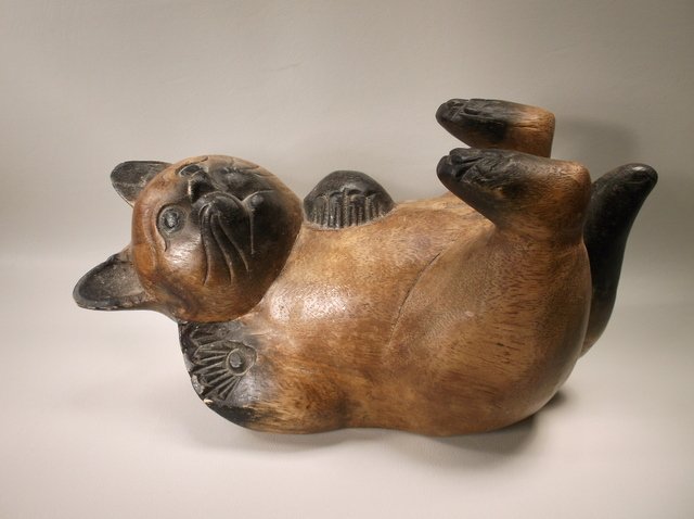 Hand Carved Asian Siamese Cat 10 Inch Vintage Large (1 of 3)