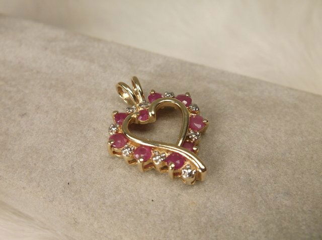 Beaut Gold Over Sterling Gen Diamond Ruby Pendant (1 of 1)