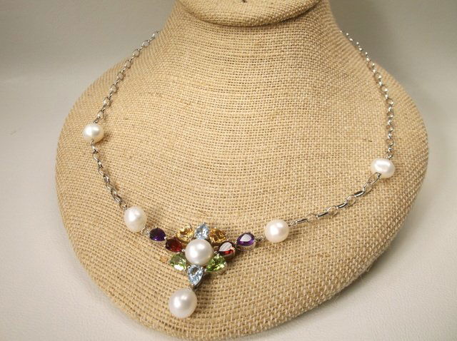 Stunning Sterling Silver Multi Gemstone Necklace (1 of 2)