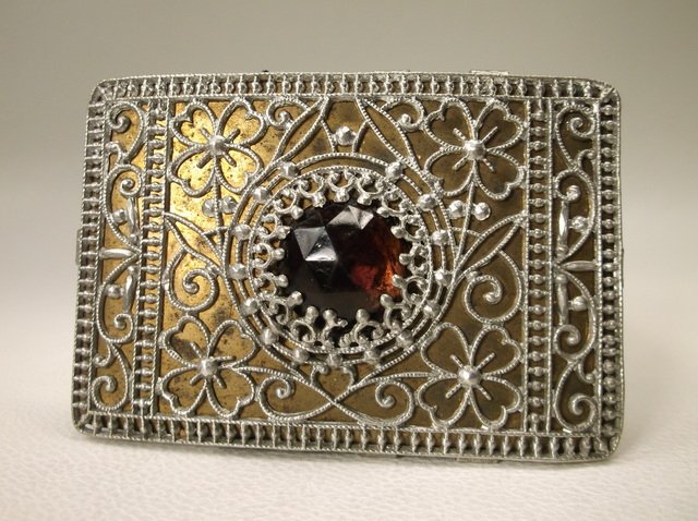 Beautiful Antique Art Deco Belt Buckle Shamrock: antique early art deco era with stone and shamrocks