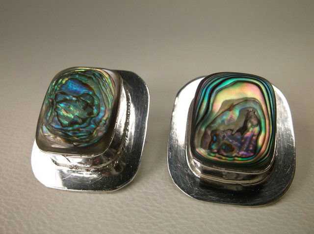 Stunn Sterling Taxco Abalone Earrings TV-41 w/Backings (1 of 2)