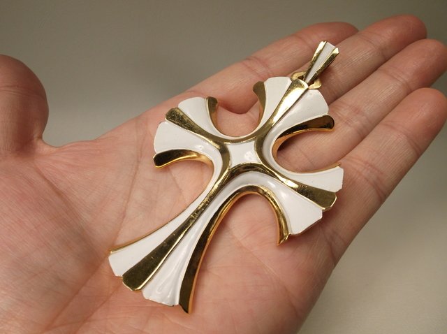 Beautiful Huge Trifari Cross Pendant: .