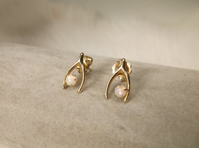 Beautiful 14kt Gold Opal Earrings w Backings (1 of 1)