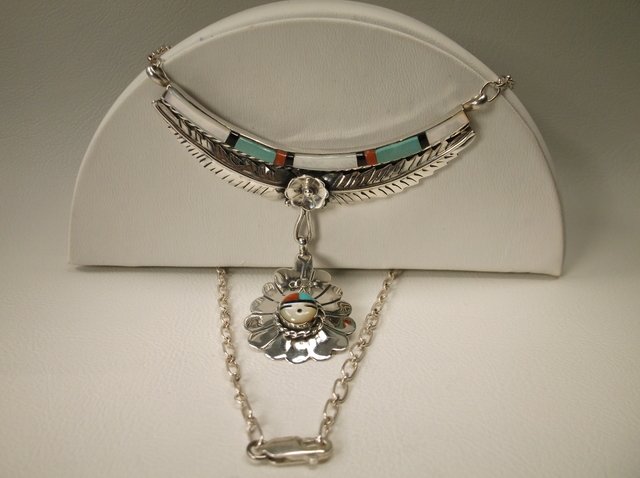 Stunning Navajo Sterling Silver Inlay Necklace 18" (1 of 6)