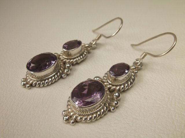 Stunning Large Sterling Purple Topaz Earrings Heavy (1 of 2)