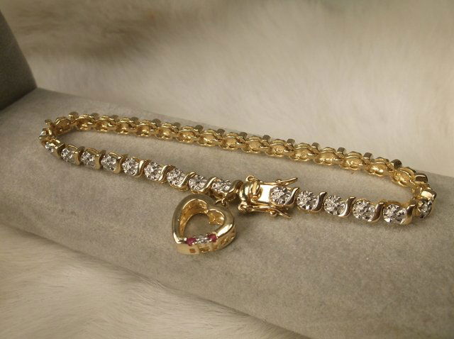 Gorg Gold Over Sterling Gen Diamond Ruby Bracelet (1 of 1)