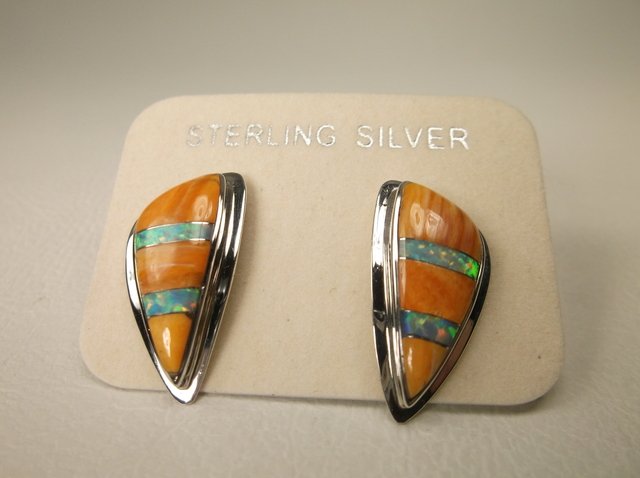 Gorgeous Sterling Silver Opal Orange Spiny Earrings (1 of 1)