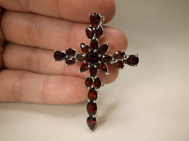 Stunning Huge Sterling Silver Garnet Cross Pendant (1 of 2)