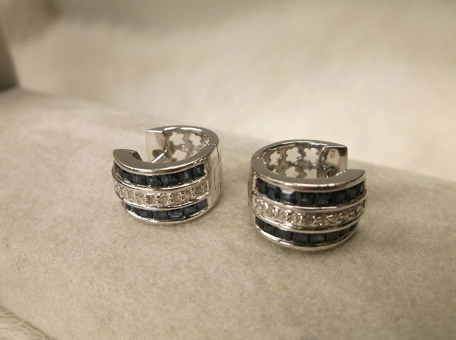 Gorg Sterling Silver Gen Diamond Sapphire Earrings: .