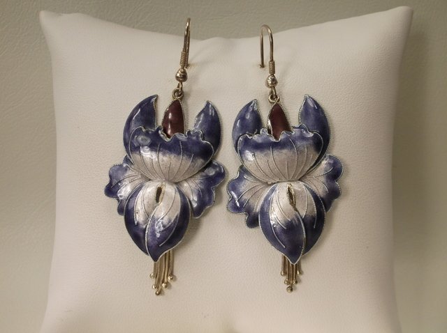 Stunning Sterling Silver Enameled Iris Earrings large (1 of 2)