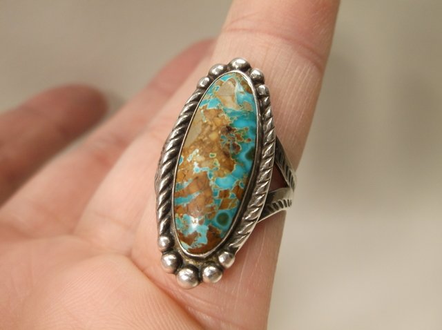 Stunning Navajo Sterling Silver Turquoise Ring 7.5 (1 of 2)