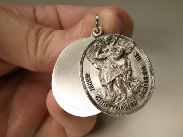 Sup Hvy Antique De Jean Sterling St Christopher Pendant: super heavy, gorgeous
