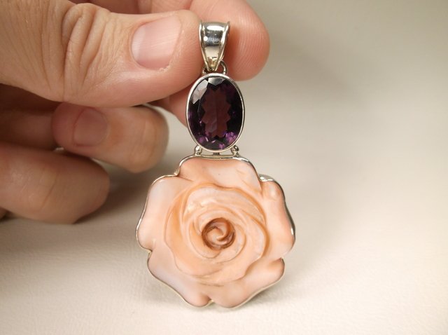 Gorgeous Sterling Silver Amethyst MOP Pendant Large (1 of 1)