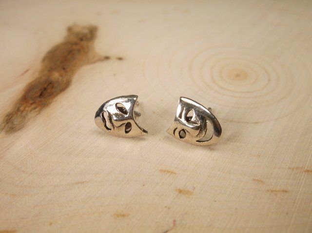 Gorgeous Sterling Comedy Tragedy Mask Earrings (1 of 1)