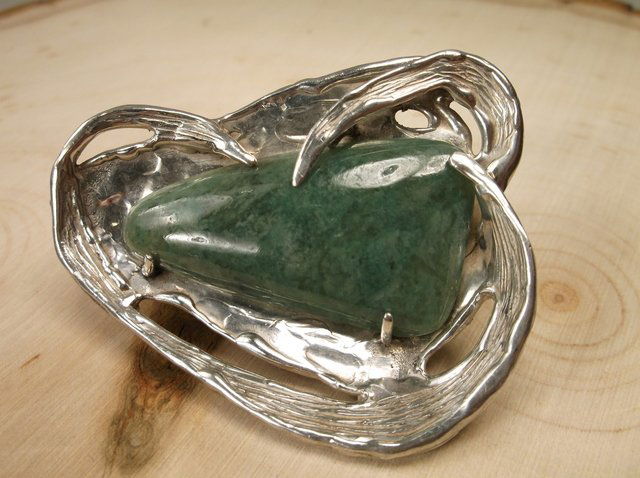 Gorgeous Sup Heavy Sterling Jade Brooch Modernist (1 of 3)
