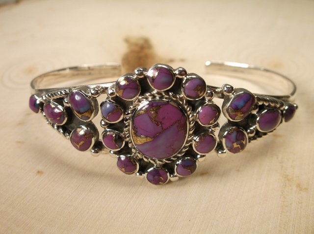 Stunning Sterling Silver Purple Turquoise Cuff Bracelet (1 of 3)