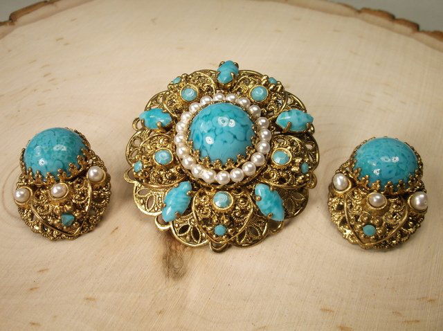 Stunning Antique W Germany Brooch Earrings Set (1 of 2)
