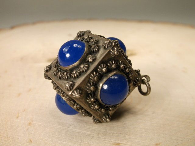 Incredible Antique Sterling Blue Box Pendant Ornate (1 of 3)