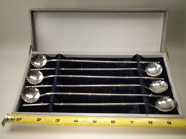 Gorgeous Antique Sterling Silver Stir Spoon Set of 6 (1 of 3)
