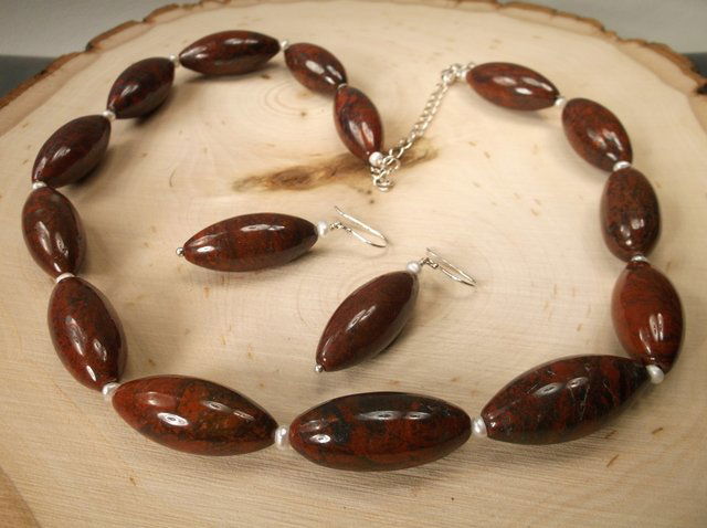 Gorgeous Sterling Mahogany Obsidian Necklace Earrings: .