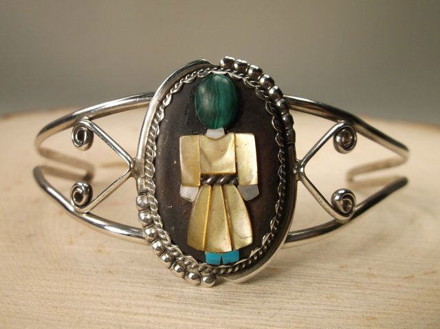 Gorgeous Zuni Sterling Inlay Cuff Bracelet JA Calavaza (1 of 3)