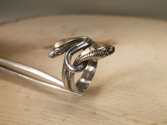 Stunn Vint Sterling 10k Double Serpent Ring 7.5 (1 of 4)