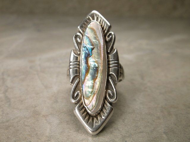 Gorgeous Navajo Sterling Abalone Ring 7.5 (1 of 3)