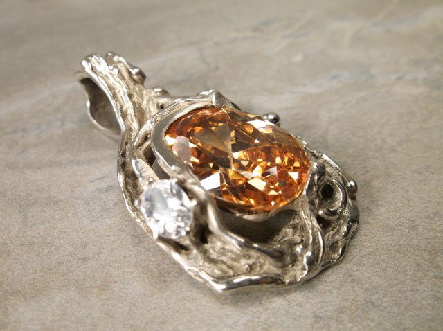 Stunning Modernist Vint Sterling Stone Pendant F (1 of 4)