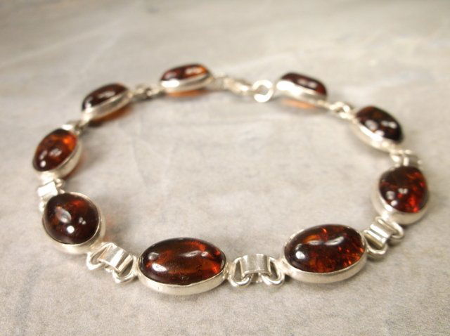 Gorgeous Sterling Silver Amber Bracelet 7.5" (1 of 1)