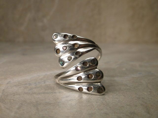 Vintage Sterling Silver Abalone Taxco Ring 8.5: .