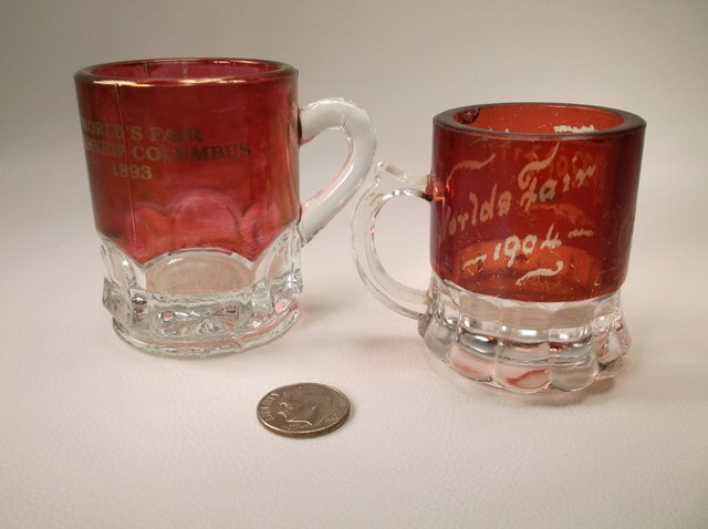 2 Antique 1893/1904 Ruby Red Worlds Fair Mugs (1 of 2)