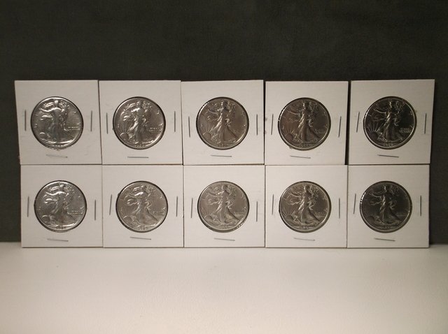 10 US Silver Walking Liberty Half Dollars 1940-45 (1 of 5)
