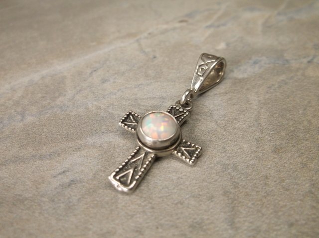 Gorgeous Sterling Silver Opal Cross Pendant (1 of 1)