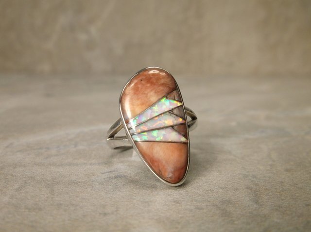 Gorgeous Sterling Silver Opal Red Coral Ring 6 (1 of 2)