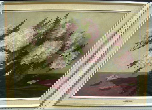 Daniel Been, European 20th, oil, still life: Framed oil on canvas, A Still Life with Rhododendrons in a Glass Vase, by Daniel Been (Dutch 1885-1967), signed lower right, 34"H x 45"L x 1.5"W