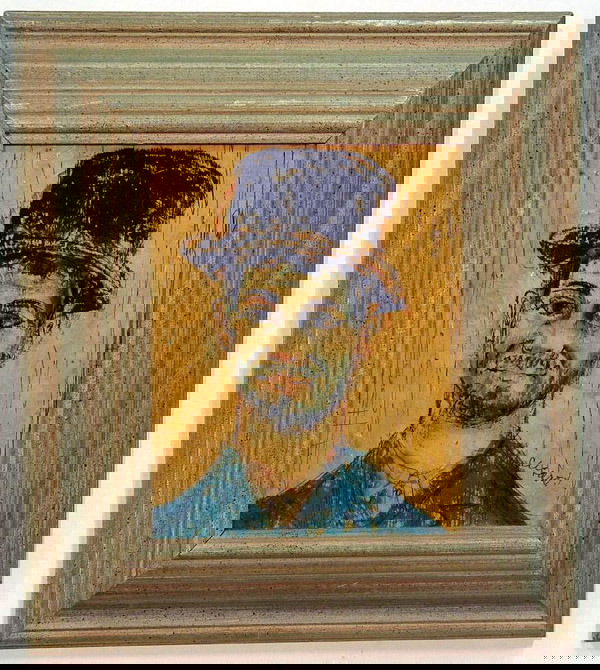 Pascal Cucaro, Californian 20th, acrylic: Framed acrylic and pen on masonite, Portrait of a Man, by Pascal Cucaro (Californian 1915-2004) signed lower right, 16"H x 14"L x 3"W