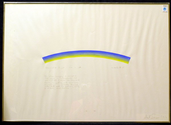 Watercolor David Simpson Californian: Framed watercolor, ''Uncorrupted light...rare in art [Study #5]'' by David William Simpson (Californian 1928-), signed and dated 1972 lower right, overall: 30''H x 41.5''W