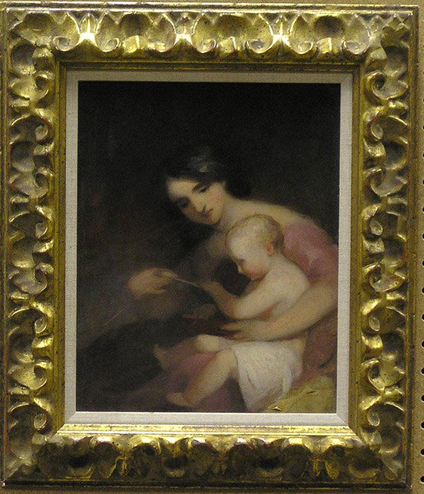 Oil, attr. Thomas Sully, portrait: Framed (double-sided) oil on board, Mother and Child (study), attributed to Thomas Sully (American 1783-1872), unsigned, Maxwell Galleries label affixed to reverse, sight: 12.5''H x 10''W