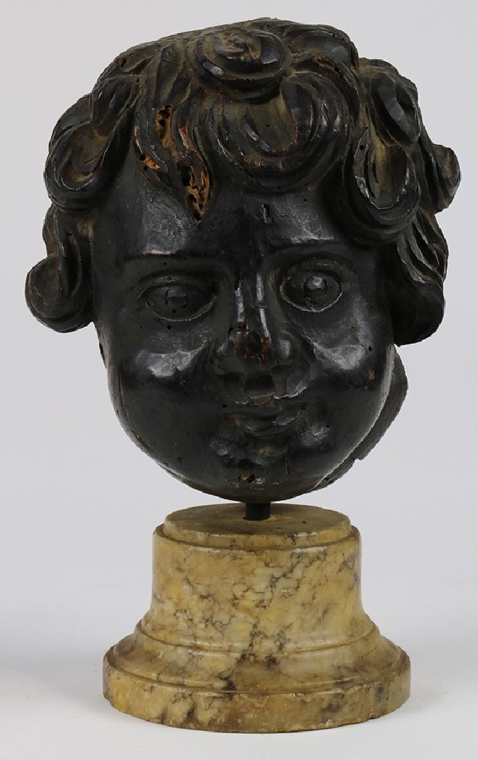 Spanish Colonial carved wood cherub head, 18th century, (1 of 4)