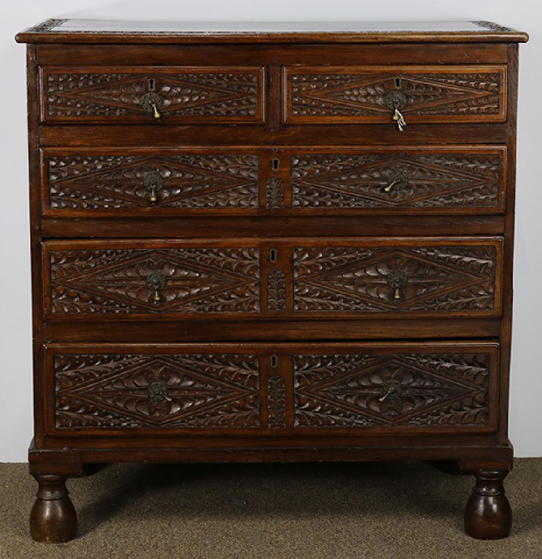 Anglo-Indian carved elm chest circa 1870 (1 of 4)