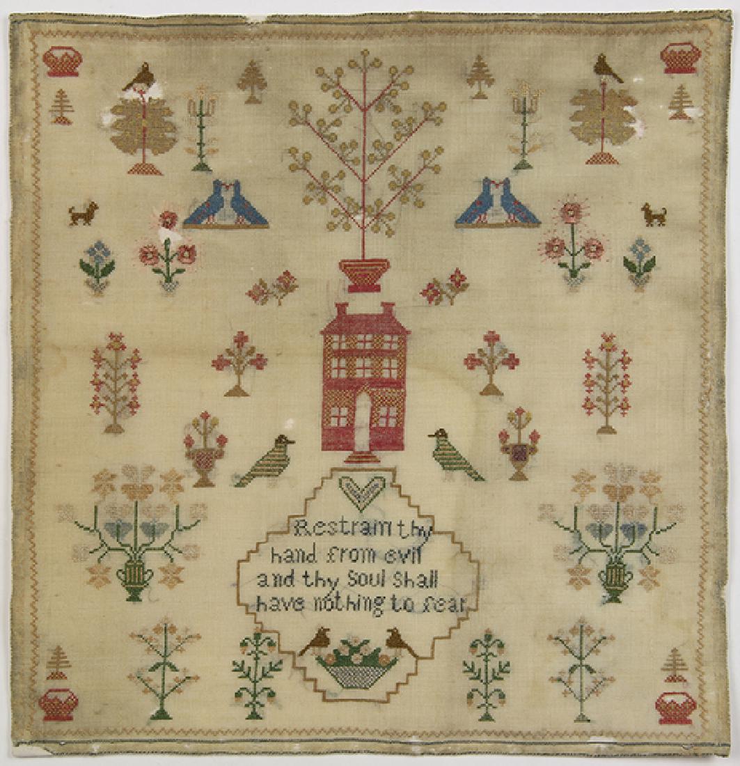 British silk on wool canvas sampler, 18th/19th Century, (1 of 4)