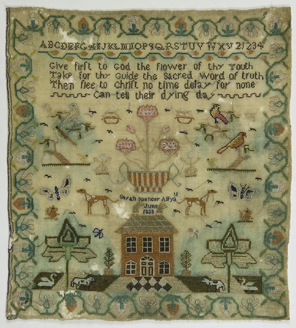 British silk on wool sampler, 1833,  signed Sarah (1 of 4)