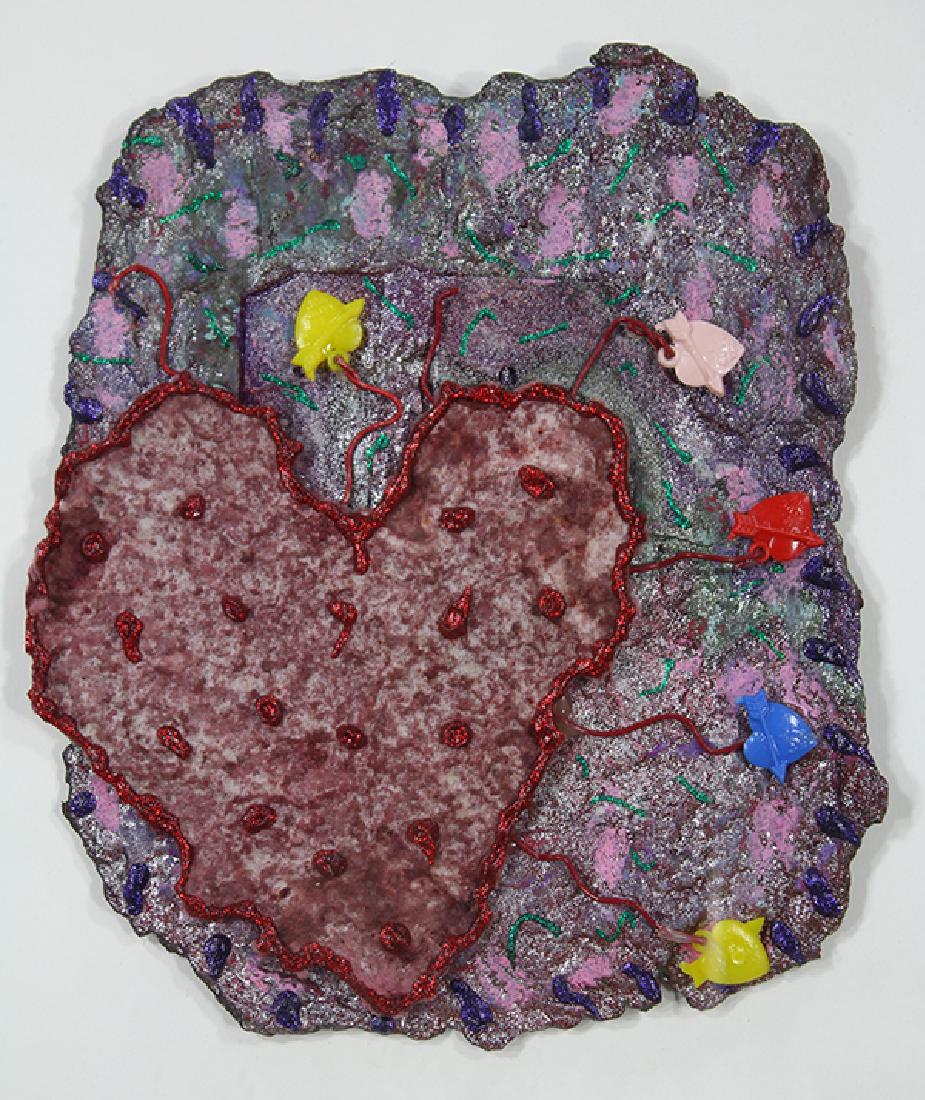 Mixed Media Collage, Betye Saar: Betye Saar (American, b. 1926), Hearts, mixed media collage, unsigned, collage: 9.5"h x 8"w, overall (with frame): 18.75"h x 15.75"w