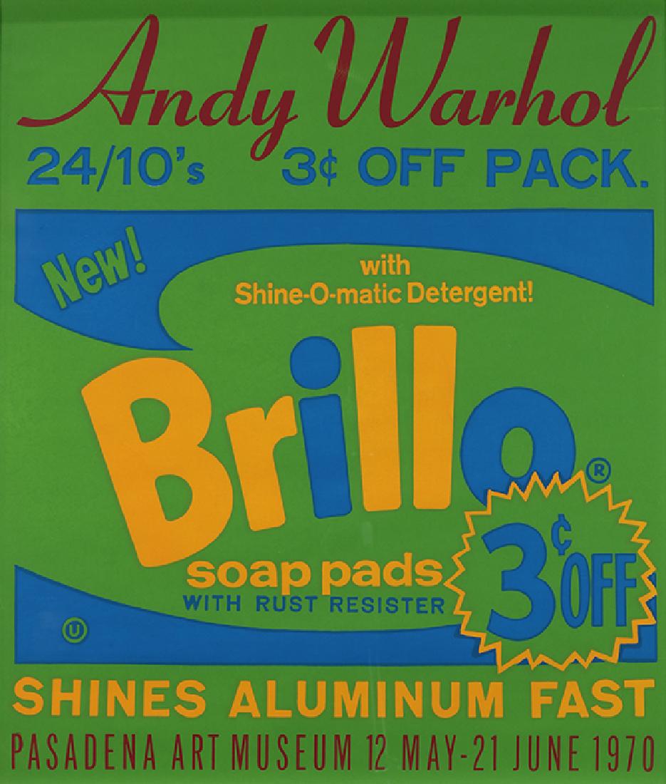 Print, Andy Warhol, Brillo: Andy Warhol (American, 1928–1987), Andy Warhol: Pasadena Art Museum/Brillo, 1970, silkscreen exhibition poster, printed "Copyright 1970 POL No. 94" lower right, sight: 29.75"h x 25.5"w, overall (wit