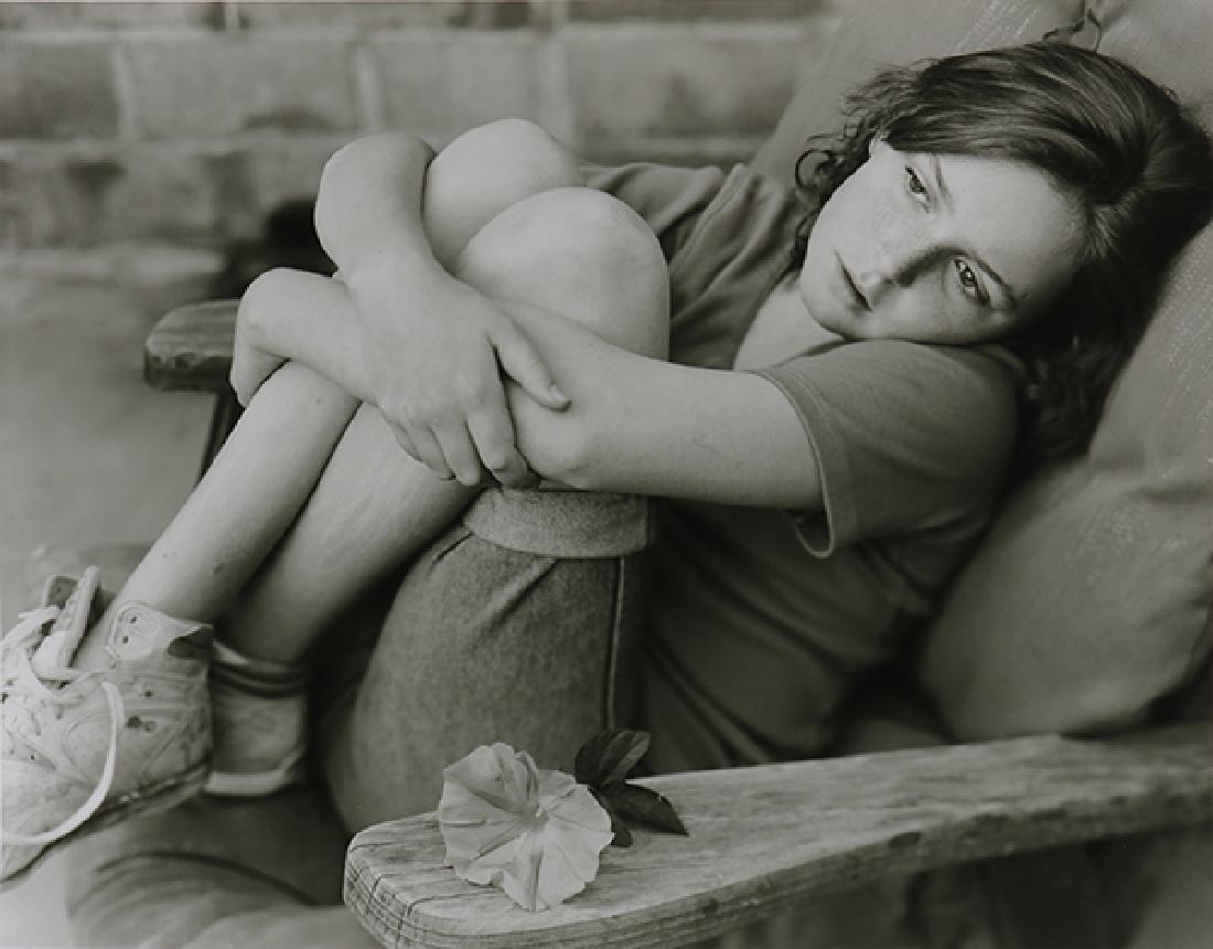 Photograph, Jock Sturges: Jock Sturges (American, b. 1947), Girl Holding Knee, 1992, gelatin silver print, pencil signed and dated verso, edition 3/40, image: 14.5"h x 18.5"w, overall (with mat): 20"h x 24"w