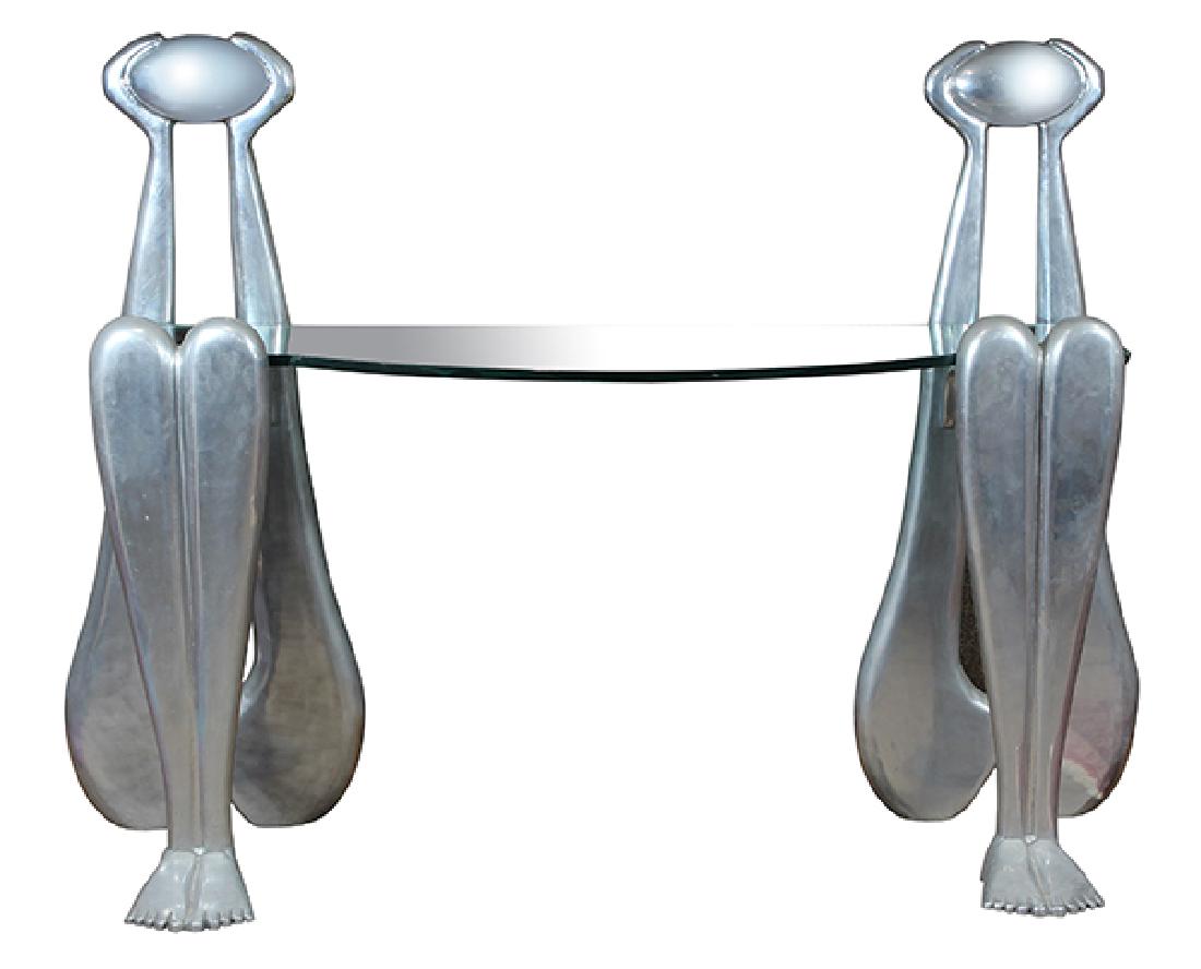 Italian Moderne style chrome and glass console table, (1 of 4)