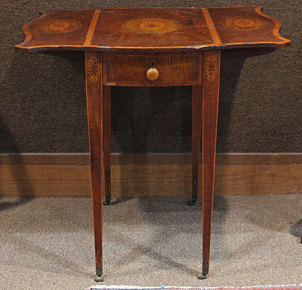 George III inlaid sycamore on mahogany pembroke table (1 of 9)