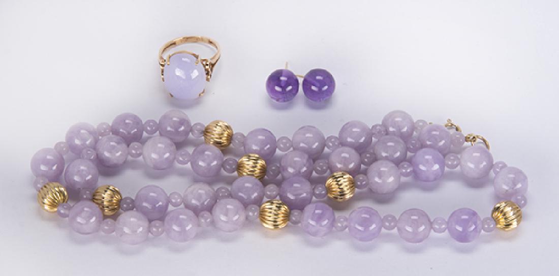 (Lot of 3) Amethyst, jadeite and 14k yellow gold (1 of 3)