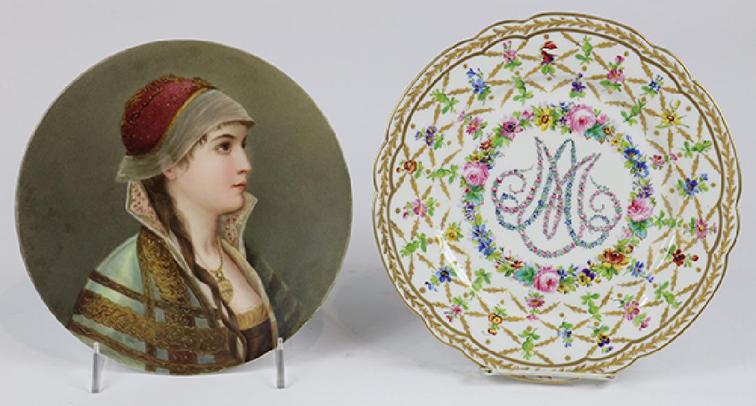 (lot of 2) European porcelain plates including a French (1 of 6)