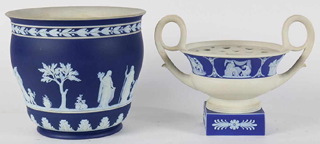 (Lot of 2) Wedgwood porcelain group, each blue and (1 of 4)